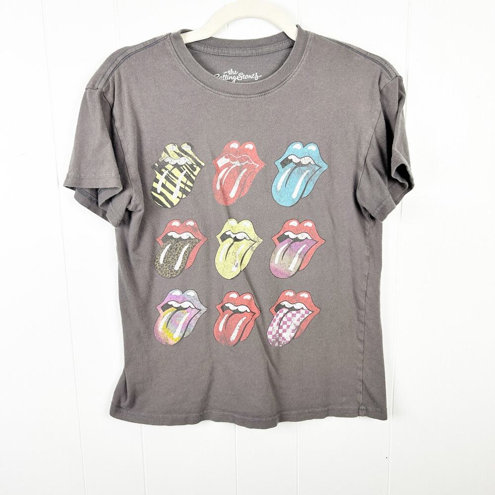 The Rolling Stones Gray Faded Tongue Graphic Short Sleeve Tee Small